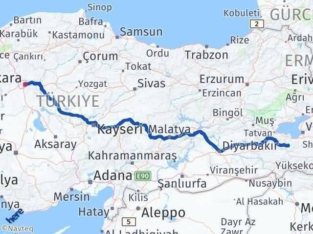 Ankara Bahçesaray Van Arası Kaç Km - Yol Haritası