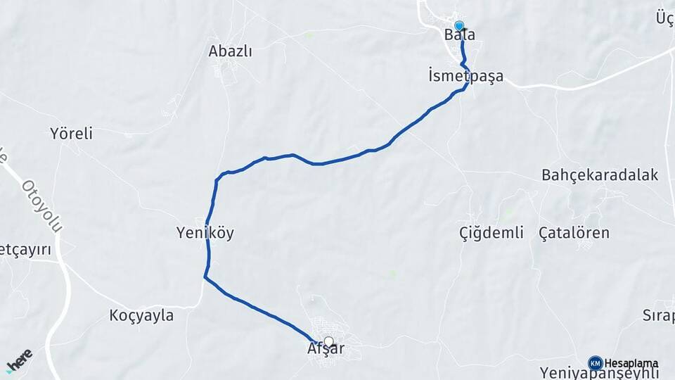 Ankara Bala Afşar Bala Arası Kaç Km - Yol Haritası