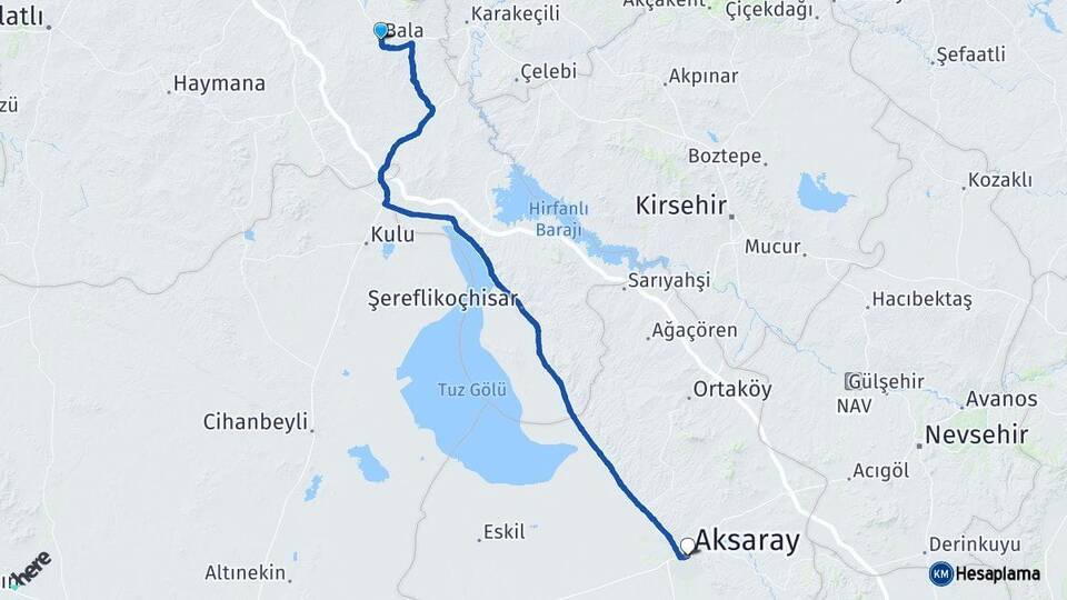 Ankara Bala Aksaray Arası Kaç Km - Yol Haritası