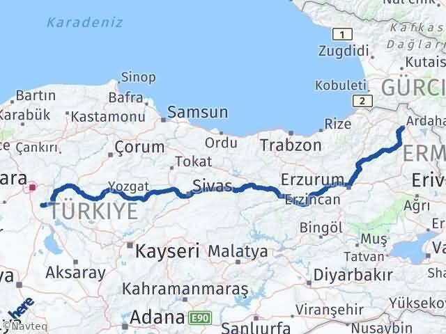 Ankara Bala Ardahan Arası Kaç Km - Yol Haritası