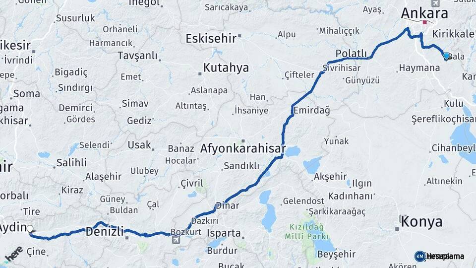 Ankara Bala Aydın Arası Kaç Km - Yol Haritası