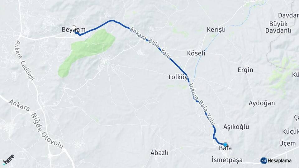 Ankara Bala Beynam Bala Arası Kaç Km - Yol Haritası