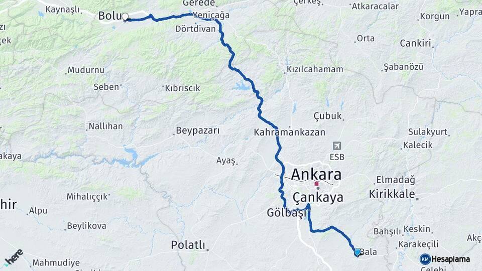 Ankara Bala Bolu Arası Kaç Km - Yol Haritası