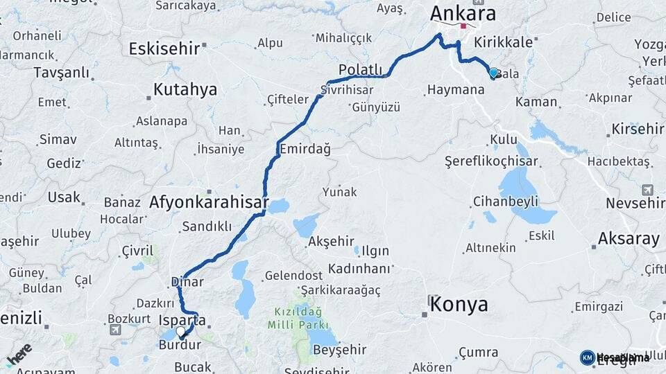 Ankara Bala Burdur Arası Kaç Km - Yol Haritası