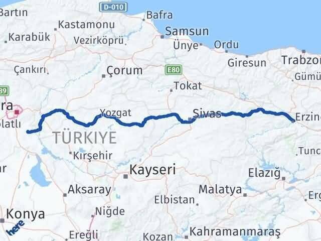 Ankara Bala Erzincan Arası Kaç Km - Yol Haritası