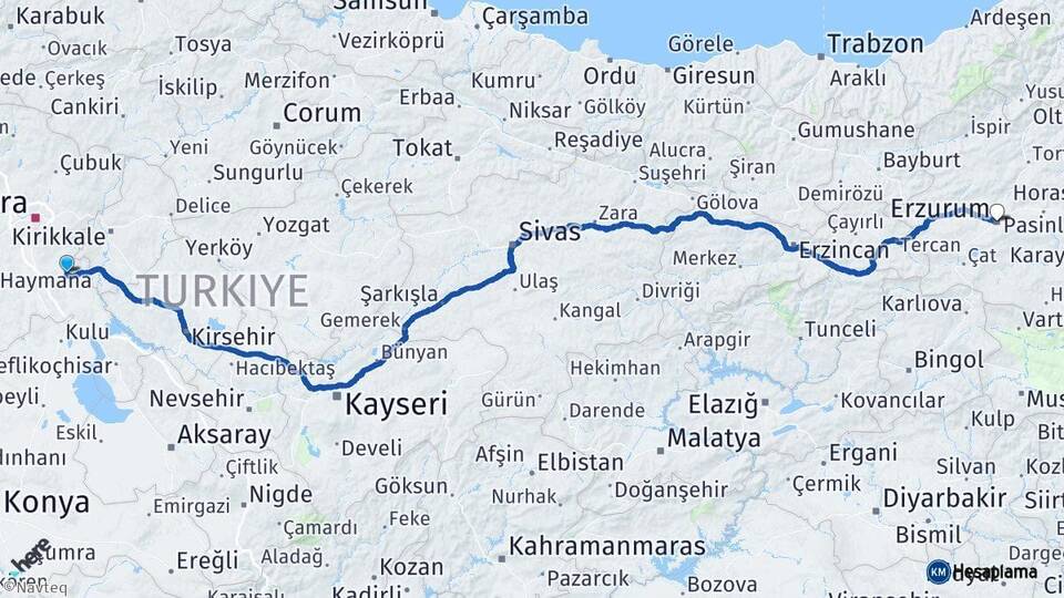 Ankara Bala Erzurum Arası Kaç Km - Yol Haritası