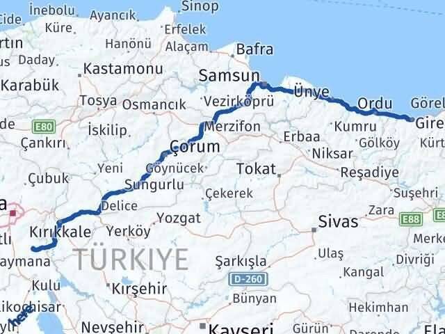 Ankara Bala Giresun Arası Kaç Km - Yol Haritası