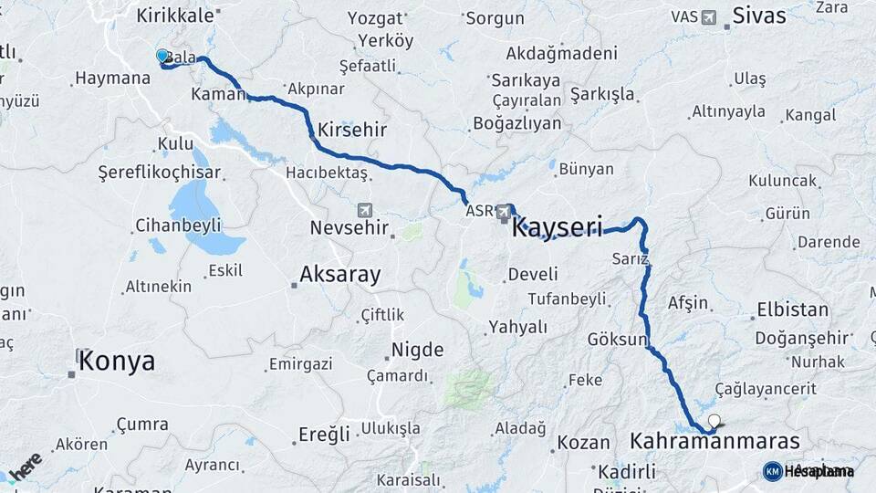 Ankara Bala Kahramanmaraş Arası Kaç Km - Yol Haritası