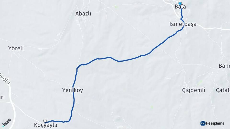 Ankara Bala Koçyayla Bala Arası Kaç Km - Yol Haritası