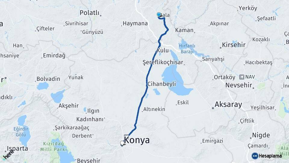 Ankara Bala Konya Arası Kaç Km - Yol Haritası