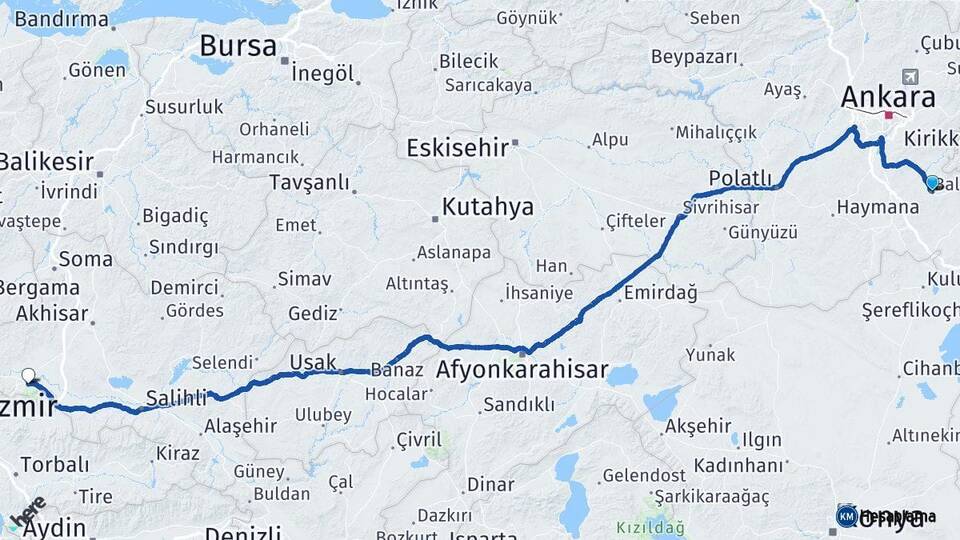Ankara Bala Manisa Arası Kaç Km - Yol Haritası