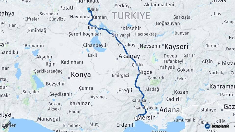 Ankara Bala Mersin Arası Kaç Km - Yol Haritası