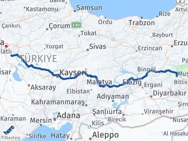 Ankara Bala Muş Arası Kaç Km - Yol Haritası