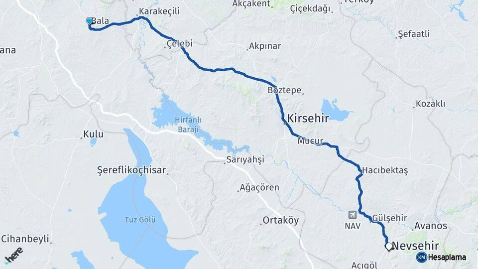 Ankara Bala Nevşehir Arası Kaç Km - Yol Haritası