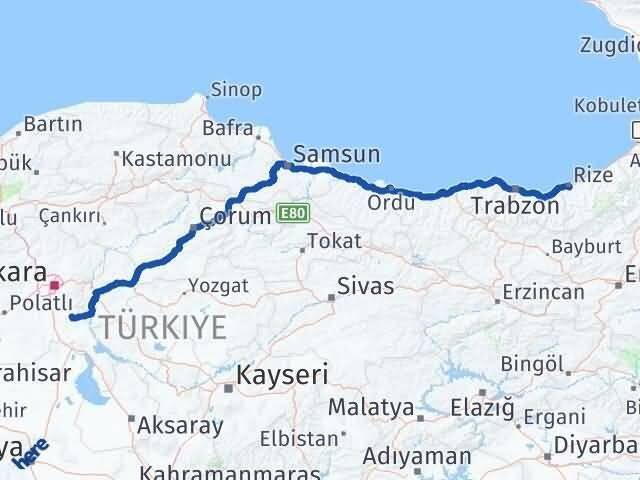Ankara Bala Rize Arası Kaç Km - Yol Haritası
