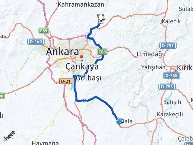 Şentepe Esenboğa Havalimanı Arası Kaç Km - Yol Tarifi