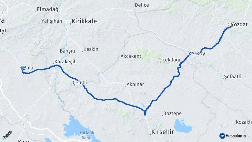 Ankara Bala Yozgat Arası Kaç Km - Yol Haritası