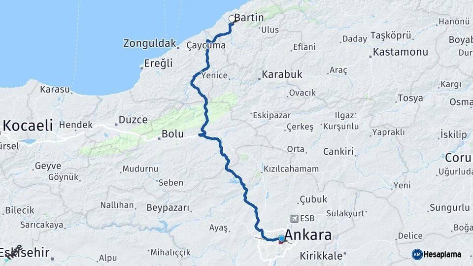Ankara Bartın Arası Kaç Km - Yol Haritası