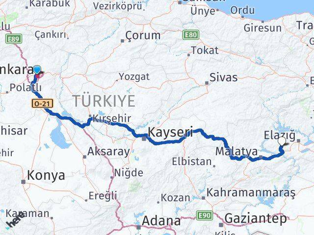 Ankara Baskil Elazığ Arası Kaç Km - Yol Haritası