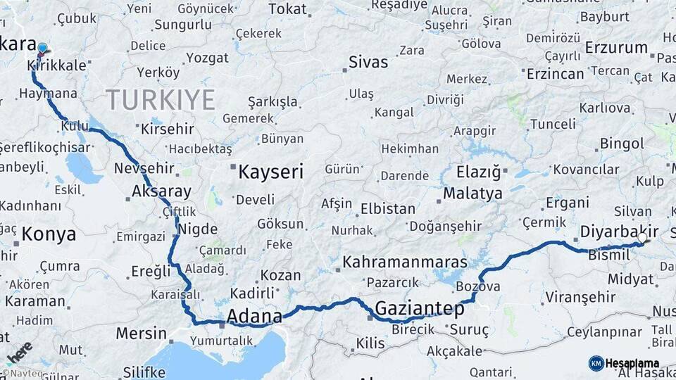 Ankara Batman Arası Kaç Km - Yol Haritası