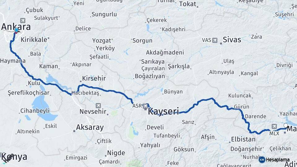 Ankara Battalgazi Malatya Arası Kaç Km - Yol Haritası