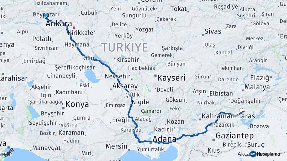 Ankara Beypazarı Adıyaman Arası Kaç Km - Yol Haritası