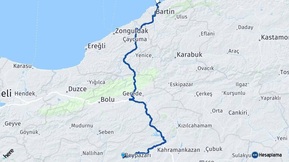 Ankara Beypazarı Amasra Bartın Arası Kaç Km - Yol Haritası