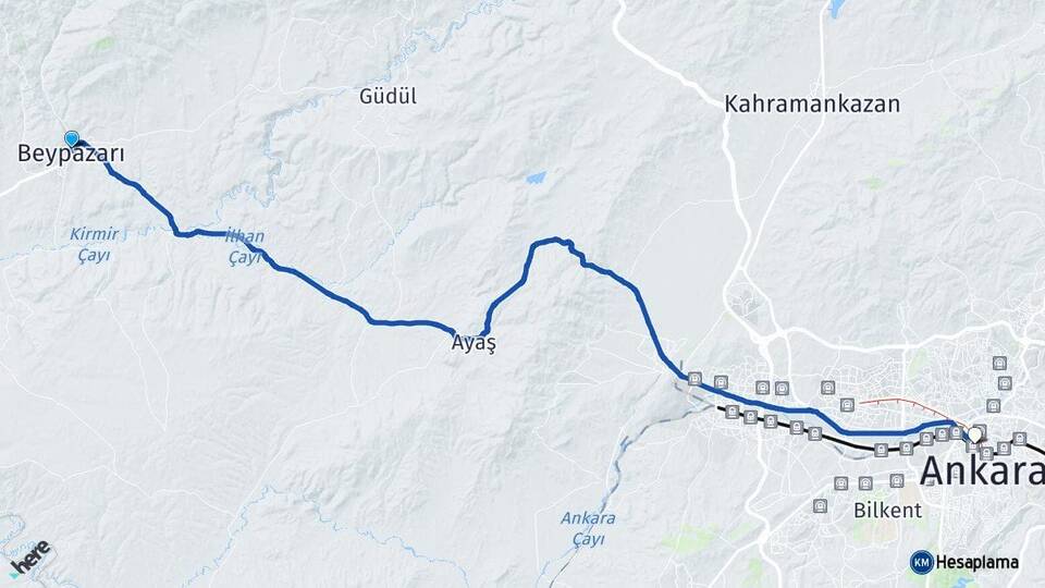 Ankara Beypazarı Ankara Tren Garı Arası Kaç Km - Yol Haritası