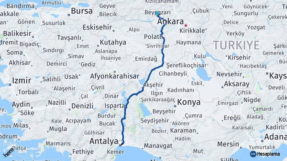 Ankara Beypazarı Antalya Arası Kaç Km - Yol Haritası