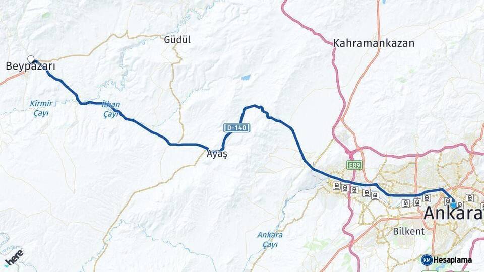 Ankara Beypazarı Arası Kaç Km - Yol Haritası