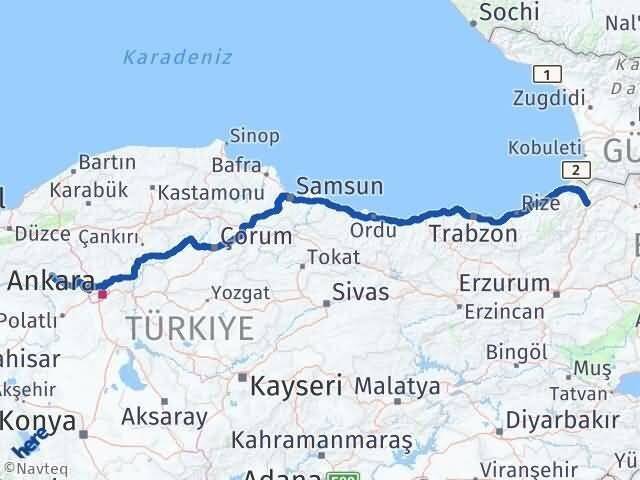 Ankara Beypazarı Artvin Arası Kaç Km - Yol Haritası