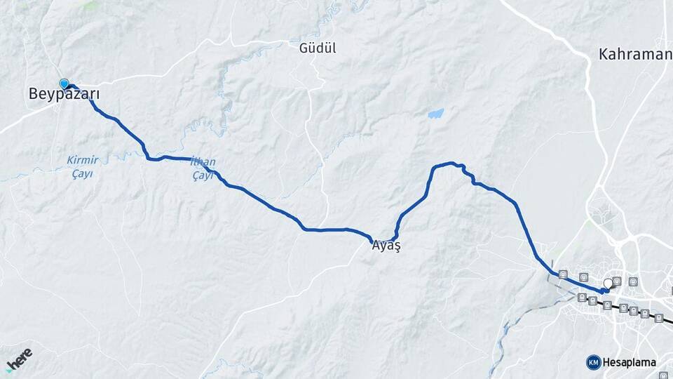 Ankara Beypazarı Eryaman Etimesgut Arası Kaç Km - Yol Haritası