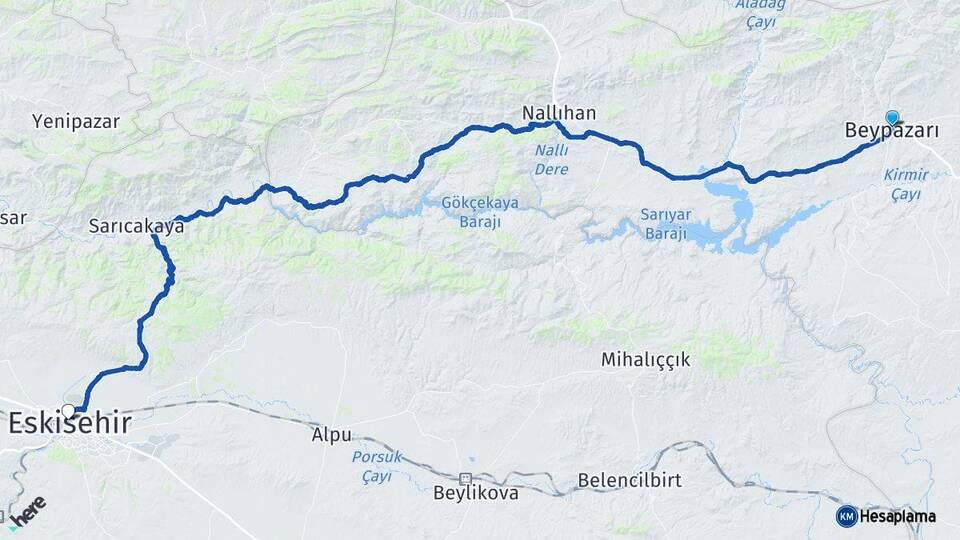 Ankara Beypazarı Eskişehir Arası Kaç Km - Yol Haritası