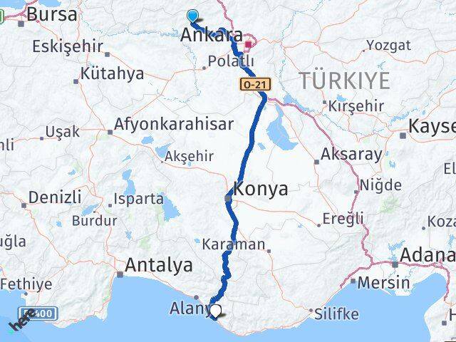 Ankara Beypazarı Gazipaşa Antalya Arası Kaç Km - Yol Haritası