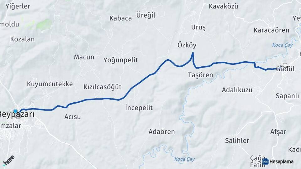 Ankara Beypazarı Güdül Arası Kaç Km - Yol Haritası