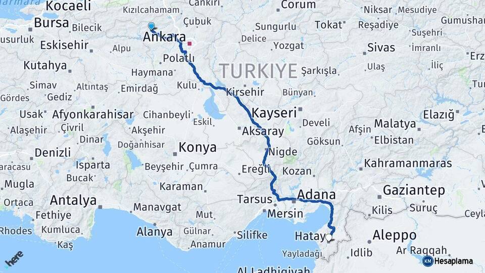 Ankara Beypazarı Hatay Arası Kaç Km - Yol Haritası