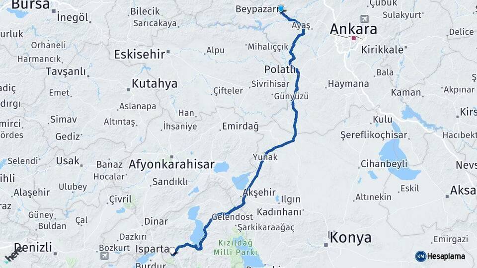 Beypazarı Isparta Arası Kaç Km - Yol Tarifi