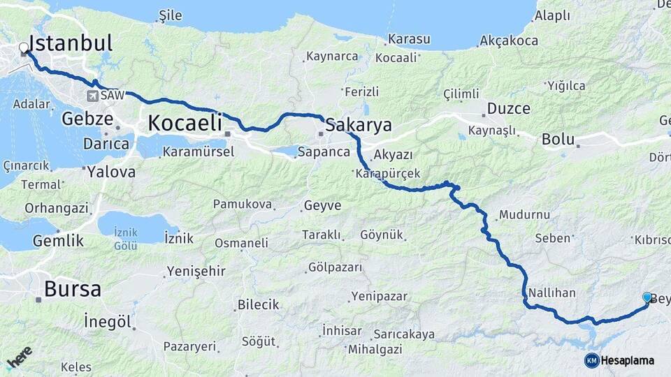 Ankara Beypazarı İstanbul Arası Kaç Km - Yol Haritası