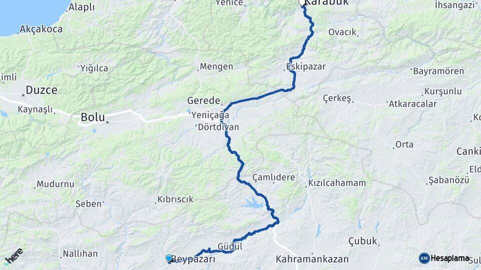 Ankara Beypazarı Karabük Arası Kaç Km - Yol Haritası