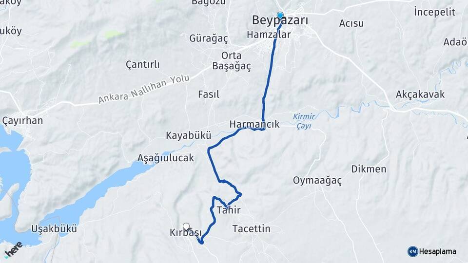 Ankara Beypazarı Kırbaşı Beypazarı Arası Kaç Km - Yol Haritası