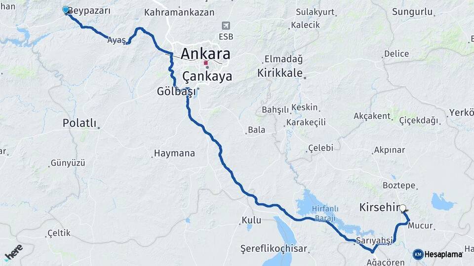 Ankara Beypazarı Kırşehir Arası Kaç Km - Yol Haritası