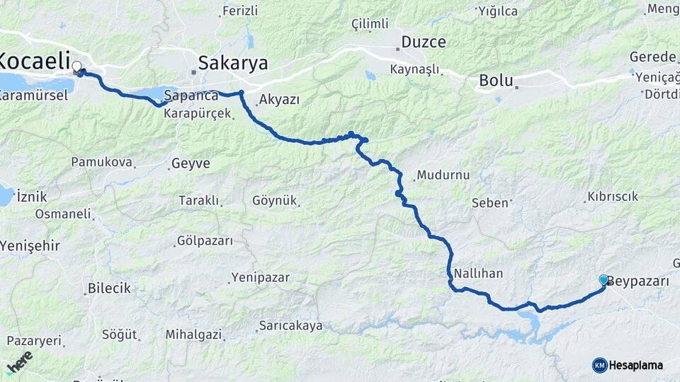 Ankara Beypazarı Kocaeli Arası Kaç Km - Yol Haritası