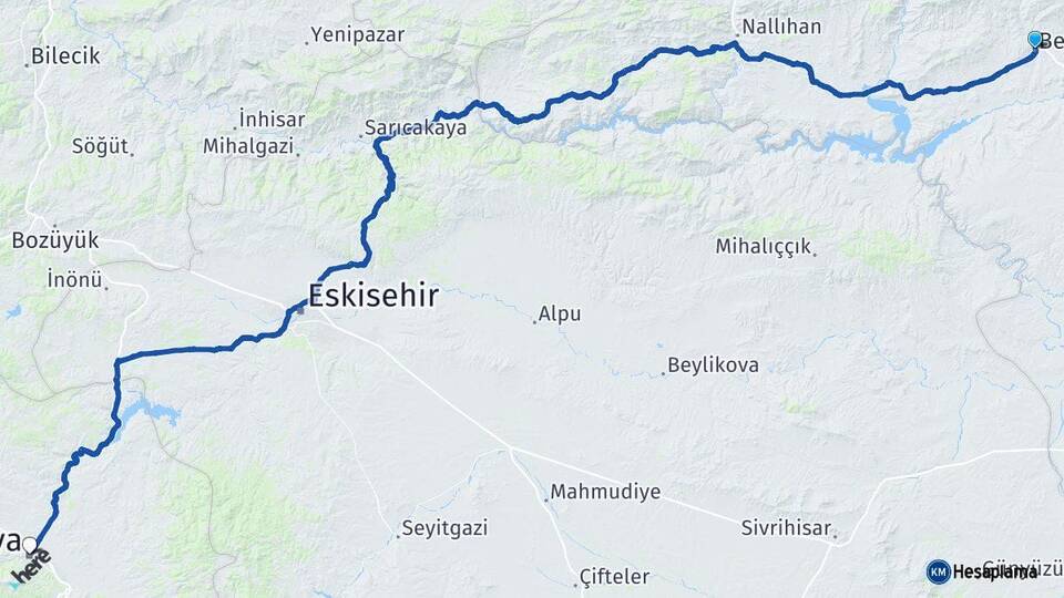 Ankara Beypazarı Kütahya Arası Kaç Km - Yol Haritası