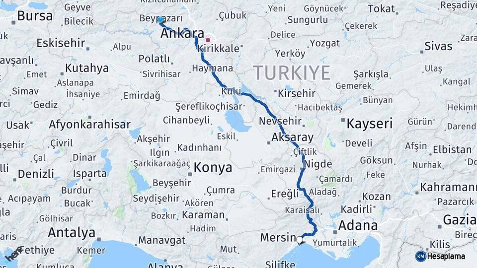 Ankara Beypazarı Mersin Arası Kaç Km - Yol Haritası