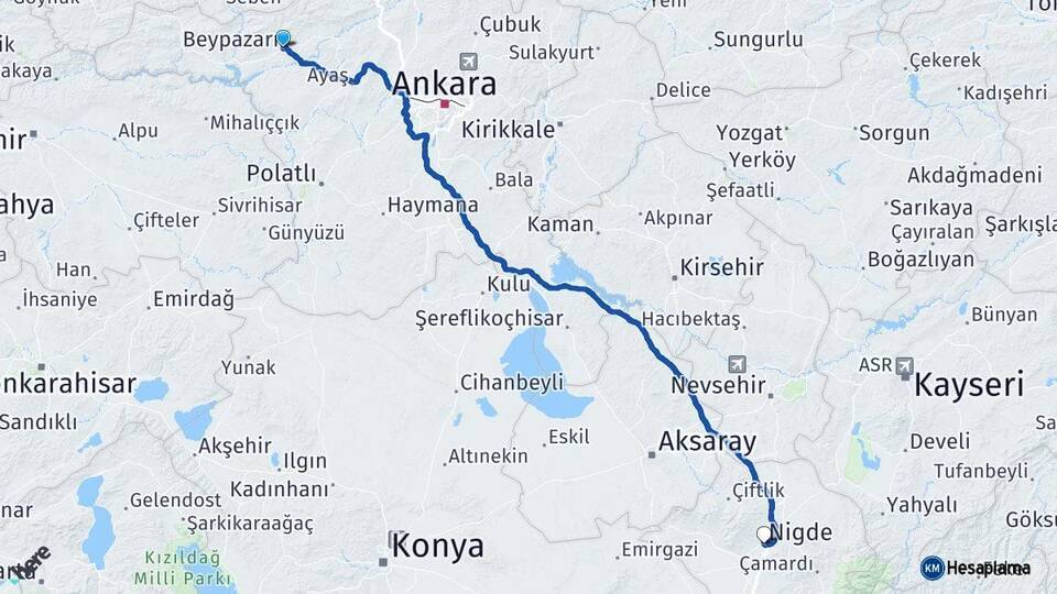 Ankara Beypazarı Niğde Arası Kaç Km - Yol Haritası