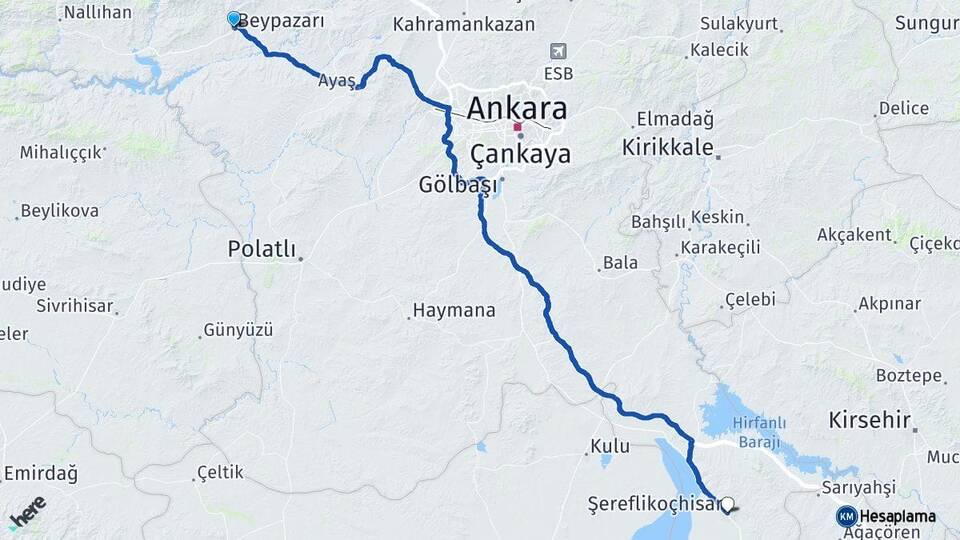 Ankara Beypazarı Şereflikoçhisar Arası Kaç Km - Yol Haritası