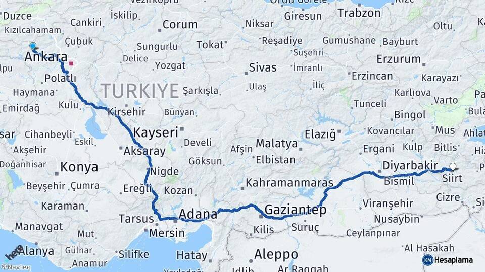 Ankara Beypazarı Siirt Arası Kaç Km - Yol Haritası
