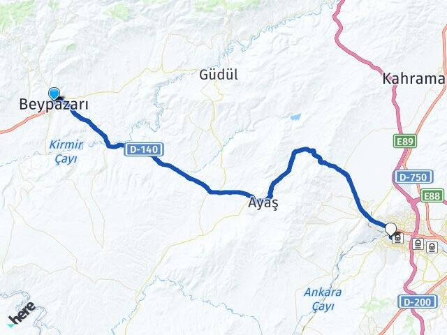 Ankara Beypazarı Sincan YHT Garı Arası Kaç Km - Yol Haritası
