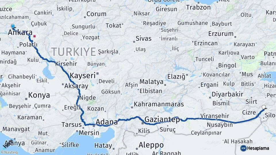 Ankara Beypazarı Şırnak Arası Kaç Km - Yol Haritası