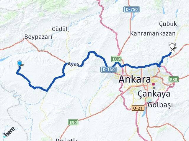 Tacettin Esenboğa Havalimanı Arası Kaç Km - Yol Tarifi